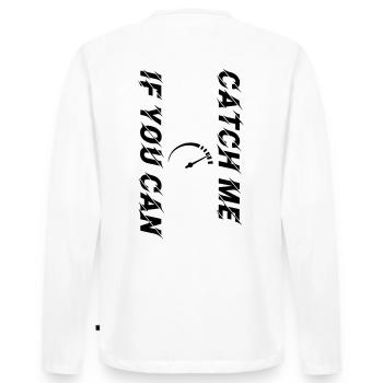 Catch Me If You Can Tacho schwarz personalisierbar - Männer Premium Bio Langarmshirt - Weiß - Hinten - Nico (187cm)