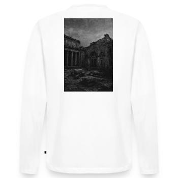 Ruine monochrome en décomposition - T-shirt manches longues Premium bio Homme - blanc - Dos - Nico (187cm)