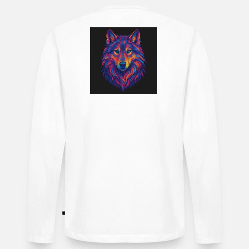 Neon Wolf Kopf Kunst - Männer Premium Bio Langarmshirt - Weiß