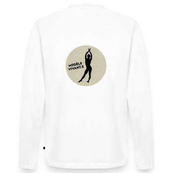 Live model - Men's Premium Organic Long Sleeve Shirt - white - Back - Nico (187cm)