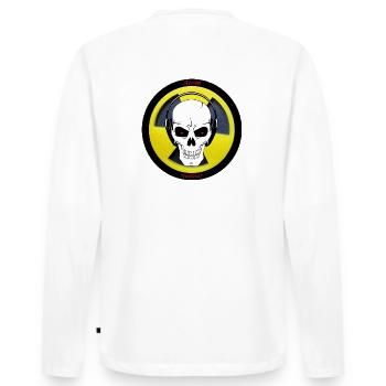 LOGO Atom Nuklear - Männer Premium Bio Langarmshirt - Weiß - Hinten - Nico (187cm)