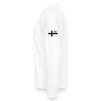 Drapeau Tactique Finlandais FINLANDE - Soumi - FIN - T-shirt manches longues Premium bio Homme - blanc - Gauche - Nico (187cm)