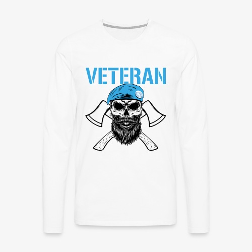 Veteran - Dödskalle med blå basker och yxor - Långärmad premium-T-shirt herr