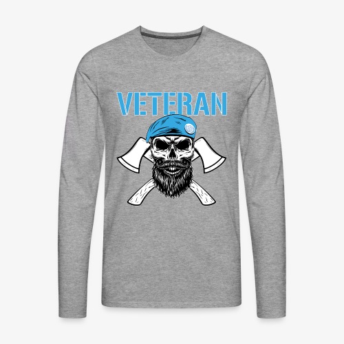 Veteran - Dödskalle med blå basker och yxor - Långärmad premium-T-shirt herr