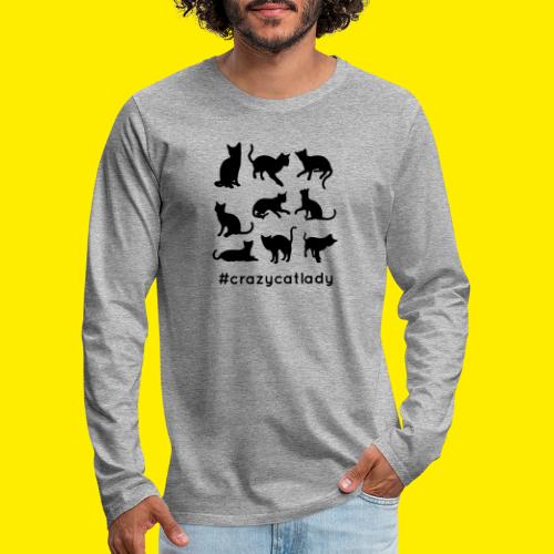 Crazy cat lady-hashtaggen - Premium langermet T-skjorte for menn