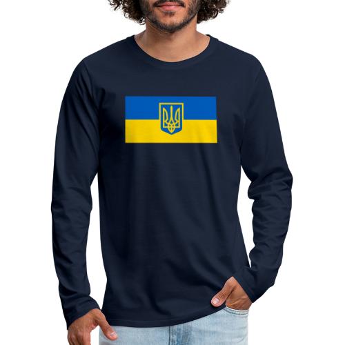 Ukraine Wappen auf Blau Gelb Flagge - Männer Premium Langarmshirt