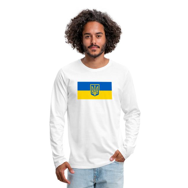Ukraine Wappen auf Blau Gelb Flagge