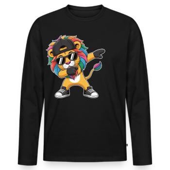 Dabbing Lion with Cap – Kids Street Style - Men's Premium Organic Long Sleeve Shirt - black - Front - Nico (187cm)