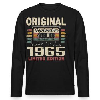 Septembre 1965 Anniversaire, Né en Septembre 1965 - T-shirt manches longues Premium bio Homme - noir - Devant - Nico (187cm)