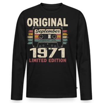 Septembre 1971 Anniversaire, Né en Septembre 1971 - T-shirt manches longues Premium bio Homme - noir - Devant - Nico (187cm)