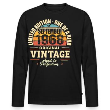 Septembre 1968 Cadeau 1968 Vintage Septembre 1968 - T-shirt manches longues Premium bio Homme - noir - Devant - Nico (187cm)
