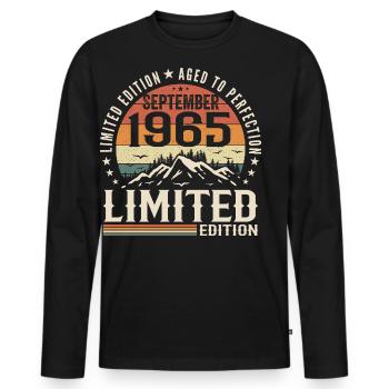 September 1965, September 1965 Geburtstagsgeschenk - Männer Premium Bio Langarmshirt - Schwarz - Vorne - Nico (187cm)