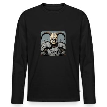 Viking warrior with skull mask and horns - Men's Premium Organic Long Sleeve Shirt - black - Front - Nico (187cm)