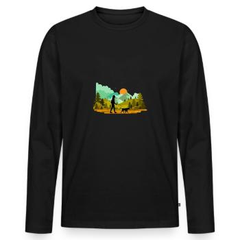 Wandern mit Hund Wald Natur - Männer Premium Bio Langarmshirt - Schwarz - Vorne - Nico (187cm)