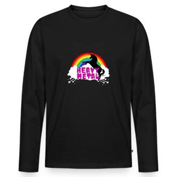 Damen heavy metal Shirt Unicorn Einhorn Regenbogen - Männer Premium Bio Langarmshirt - Schwarz - Vorne - Nico (187cm)