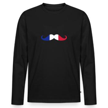Moustache, French flag - Men's Premium Organic Long Sleeve Shirt - black - Front - Nico (187cm)