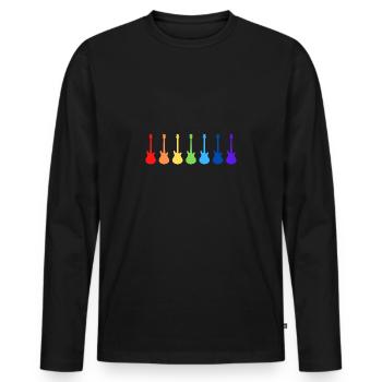 Gitarren Musik LGBT GAY Pride Shirt Guitar Rainbow - Men's Premium Organic Long Sleeve Shirt - black - Front - Nico (187cm)