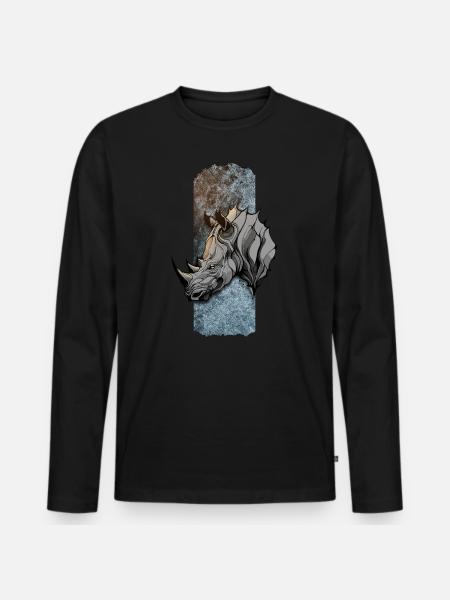 Majestic Titan: Rhino's Noble Stance - Men's Premium Organic Long Sleeve Shirt - black