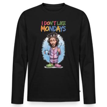 Lustiges Montagsshirt mit Jesus - Männer Premium Bio Langarmshirt - Schwarz - Vorne - Nico (187cm)