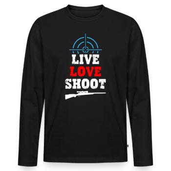 Live Love Shoot - Sniper - Men's Premium Organic Long Sleeve Shirt - black - Front - Nico (187cm)