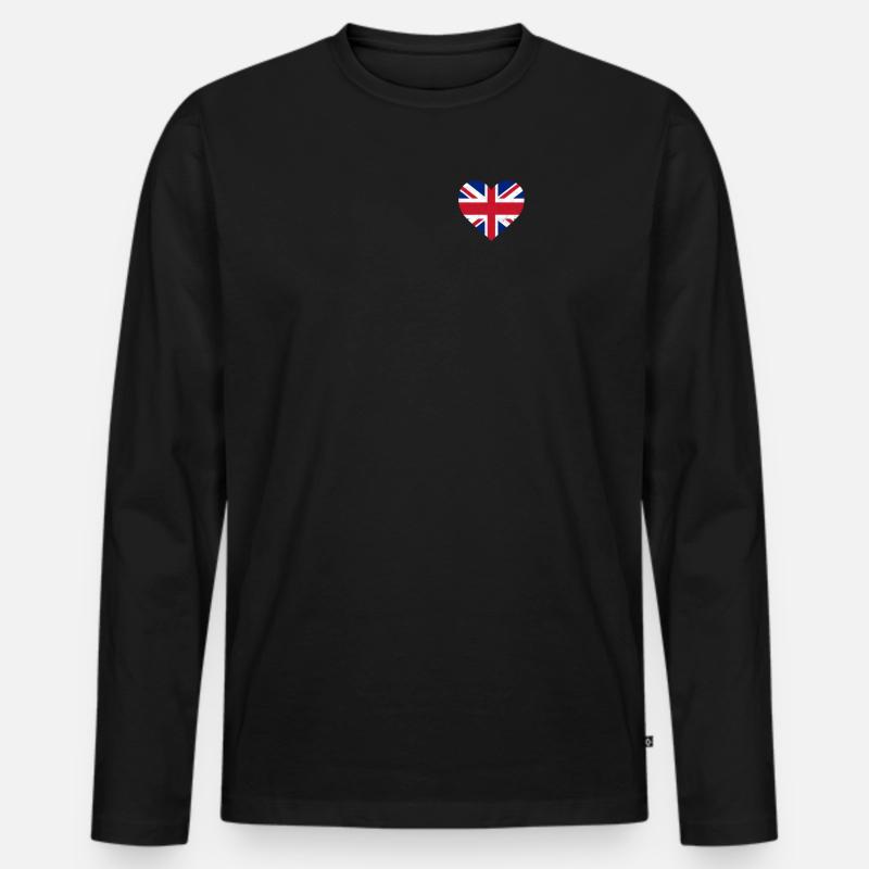 Flag UK shirt Cuore - Camicia Brittish - Maglia a manica lunga ecologica premium da uomo - nero