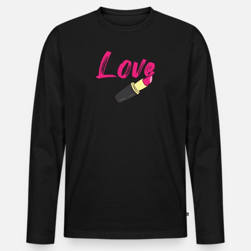 Lippenstift - Love mit Lippenstift geschrieben - Männer Premium Bio Langarmshirt - Schwarz