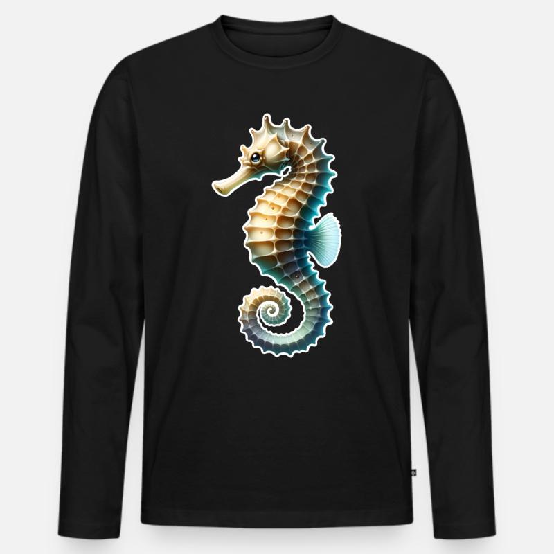 Seepferd - Männer Premium Bio Langarmshirt - Schwarz
