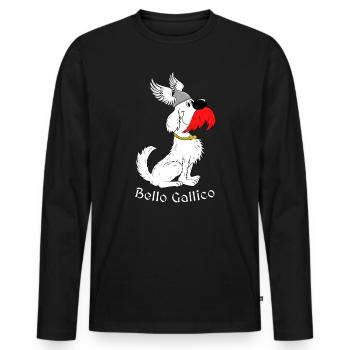 « Bello Gallico - le chien gaulois » police blanche - T-shirt manches longues Premium bio Homme - noir - Devant - Nico (187cm)