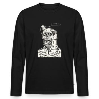 Dessin au trait du sweat à capuche tête de mort - T-shirt manches longues Premium bio Homme - noir - Devant - Nico (187cm)