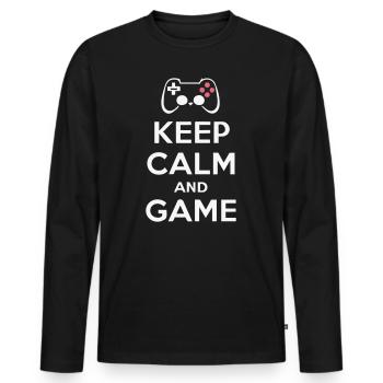 Geschenk 'Keep Calm and Game', Serenity Gamer - Männer Premium Bio Langarmshirt - Schwarz - Vorne - Nico (187cm)