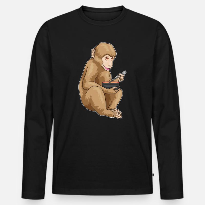 Affe Ramen Schüssel - Männer Premium Bio Langarmshirt - Schwarz