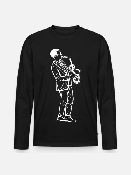 Saxophone Boy Drawing - Men's Premium Organic Long Sleeve Shirt - black