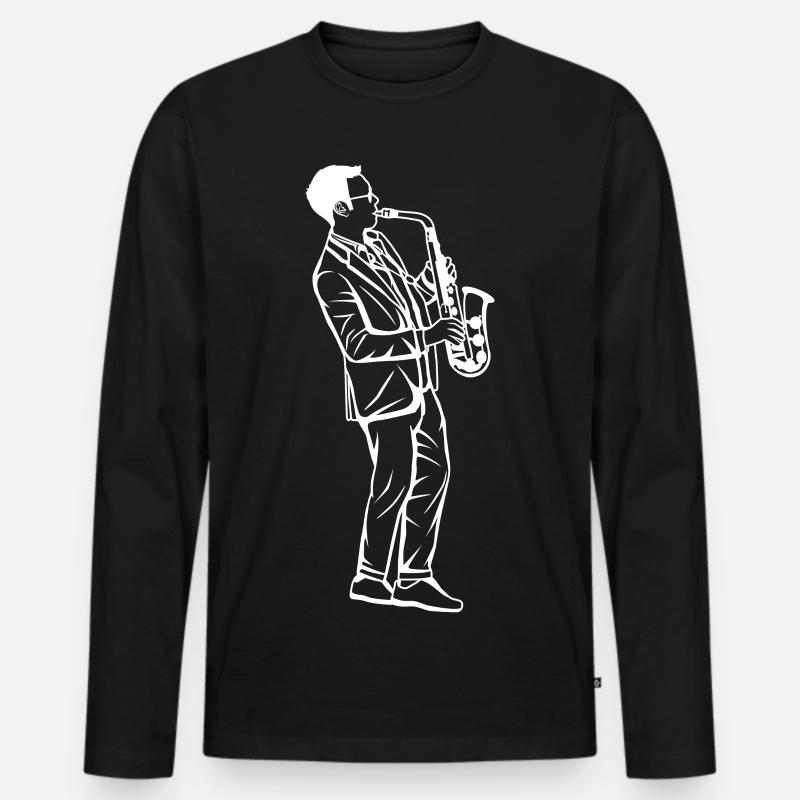 Saxophon Junge Zeichnung - Männer Premium Bio Langarmshirt - Schwarz