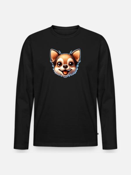 Chihuahua Dog Head Comic Cartoon - Men's Premium Organic Long Sleeve Shirt - black
