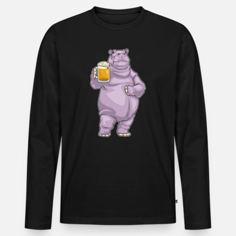 Nilpferd Krug Bier - Männer Premium Bio Langarmshirt - Schwarz
