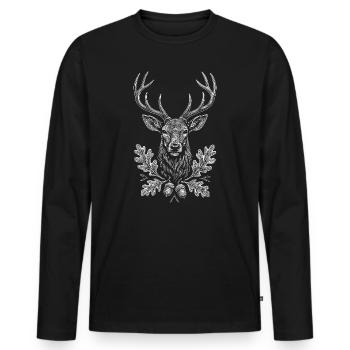 Hirsch Skizze Zeichnung Jäger Jagd Eichel Wild - Männer Premium Bio Langarmshirt - Schwarz - Vorne - Nico (187cm)