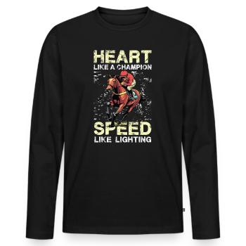 Heart Like A Champion Speed Like Lighting Jockey - Men's Premium Organic Long Sleeve Shirt - black - Front - Nico (187cm)