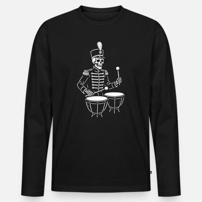 Skelett-Trommler in Parade-Uniform - Männer Premium Bio Langarmshirt - Schwarz