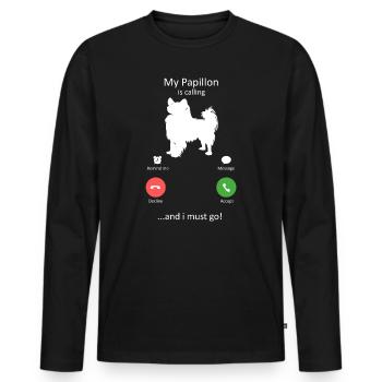 Interface de téléphone intelligent Papillon Dog Calling - T-shirt manches longues Premium bio Homme - noir - Devant - Nico (187cm)