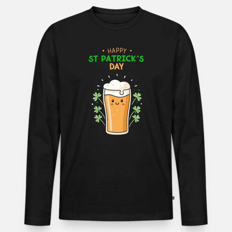 Frohes St. Patrick's Day Bier - Männer Premium Bio Langarmshirt - Schwarz
