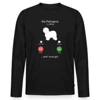 Pekingese Is Calling Funny Dog Owner - Men's Premium Organic Long Sleeve Shirt - black - Front - Nico (187cm)