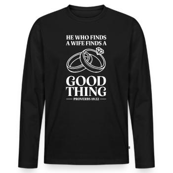 Celui qui trouve une femme trouve une bonne chose Proverbes - T-shirt manches longues Premium bio Homme - noir - Devant - Nico (187cm)
