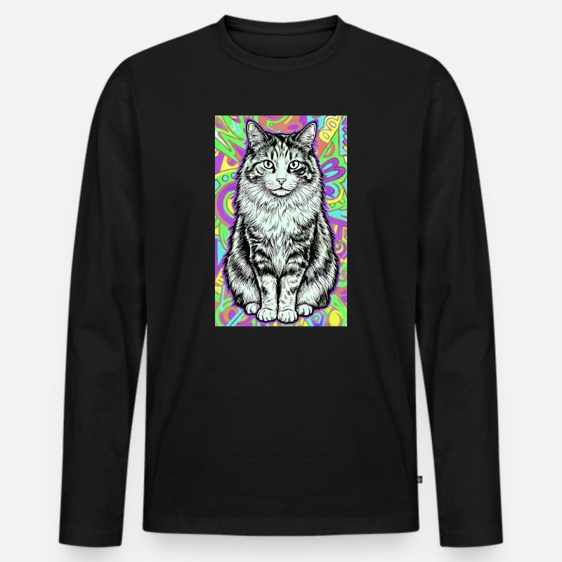 Katze - Männer Premium Bio Langarmshirt - Schwarz