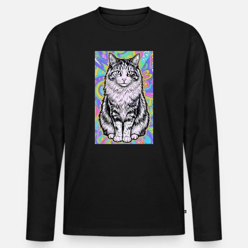 Katze - Männer Premium Bio Langarmshirt - Schwarz
