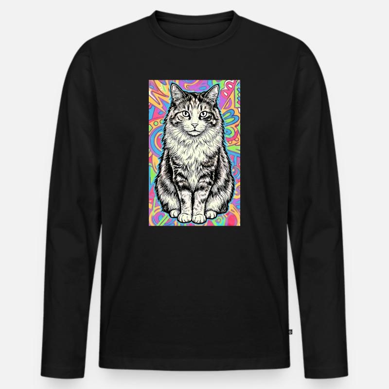Katze - Männer Premium Bio Langarmshirt - Schwarz