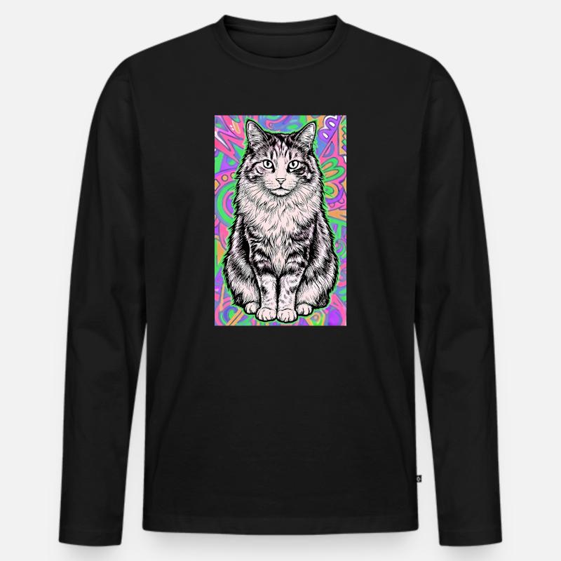 Katze - Männer Premium Bio Langarmshirt - Schwarz