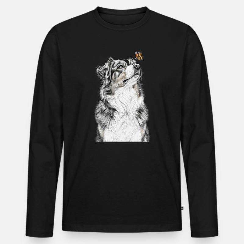Aussie blickt Schmetterling Australian Shepherd - Männer Premium Bio Langarmshirt - Schwarz