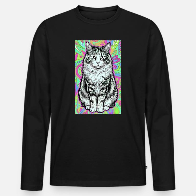 Katze - Männer Premium Bio Langarmshirt - Schwarz