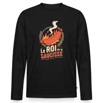 Roi de la Saucisse en Flammes - T-shirt manches longues Premium bio Homme - noir - Devant - Nico (187cm)