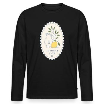 La Dolce Vita Zitronenglas-Stempel - Männer Premium Bio Langarmshirt - Schwarz - Vorne - Nico (187cm)